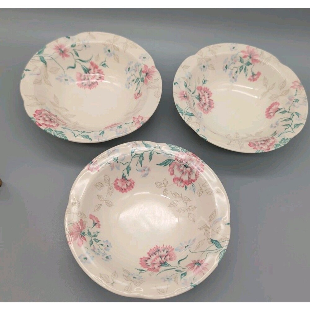 3 Johnson Bros Lynton Floral Cereal Bowls 6" Rimmed